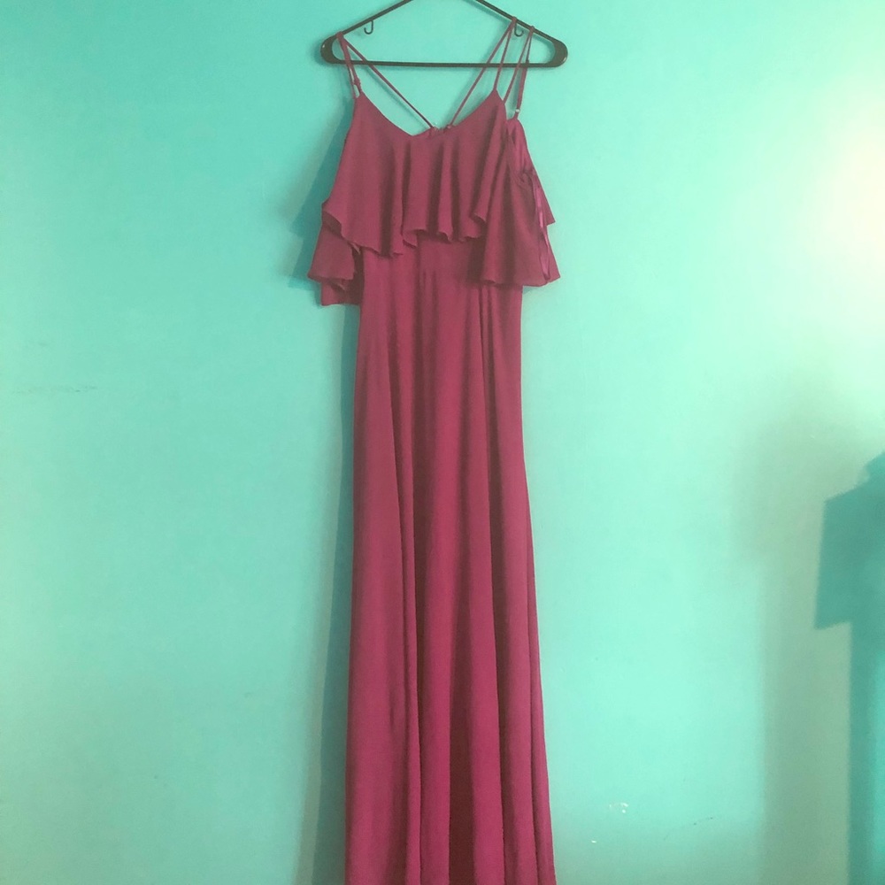Long Fuschia Cold Shoulder Dress
